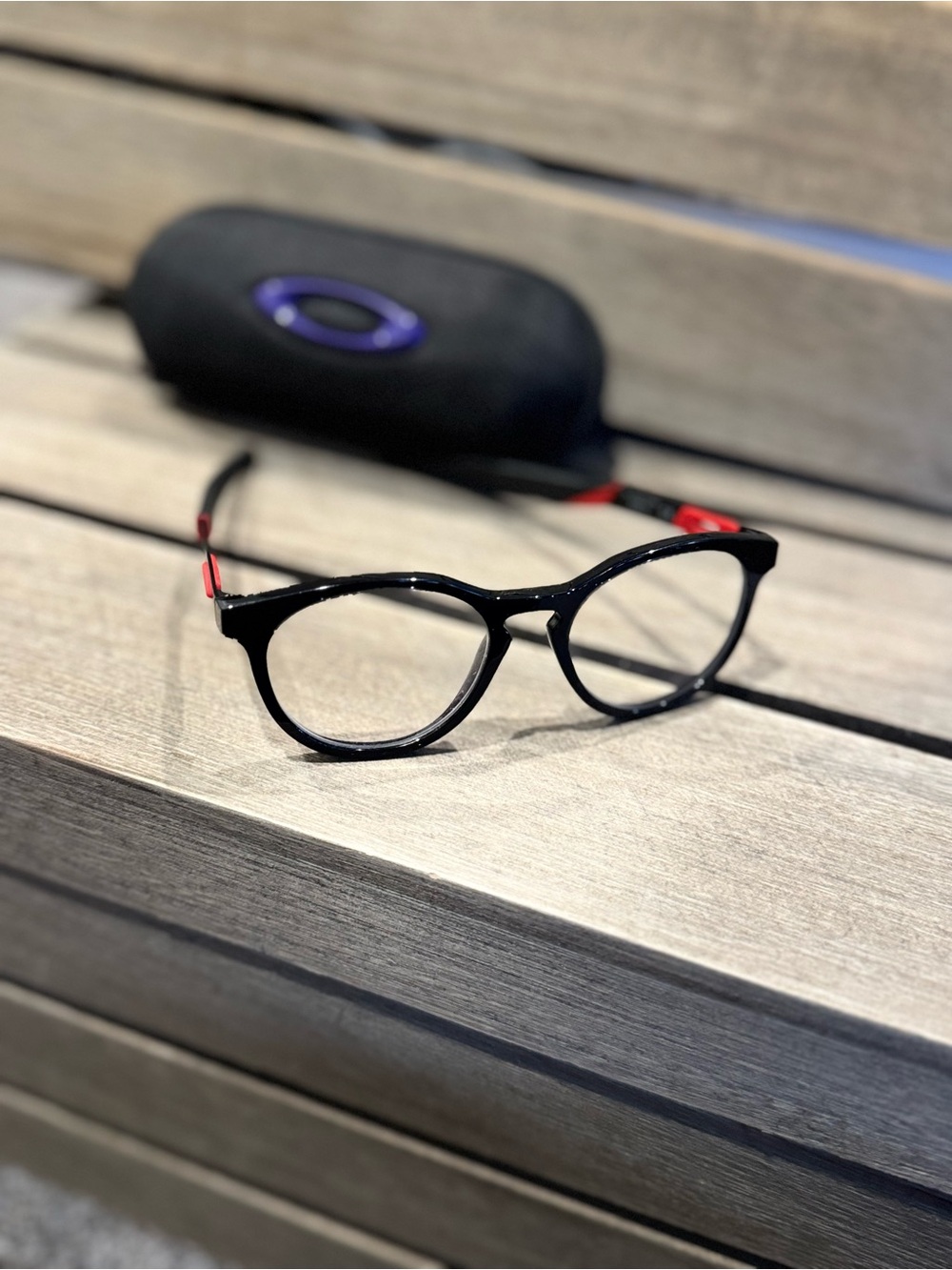 Youth Oakley Round Optical Glasses with Subtle Red Temple Accents